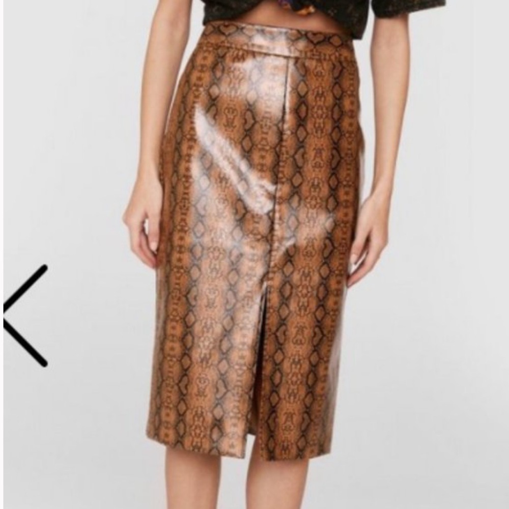 nasty gal Snake Animal Printed Pencil Skirt Leather Brown Size 10 New Womens